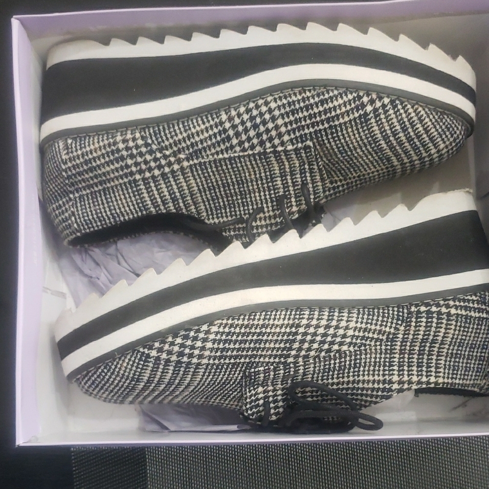 Black and White Houndstooth Platform Sneakers